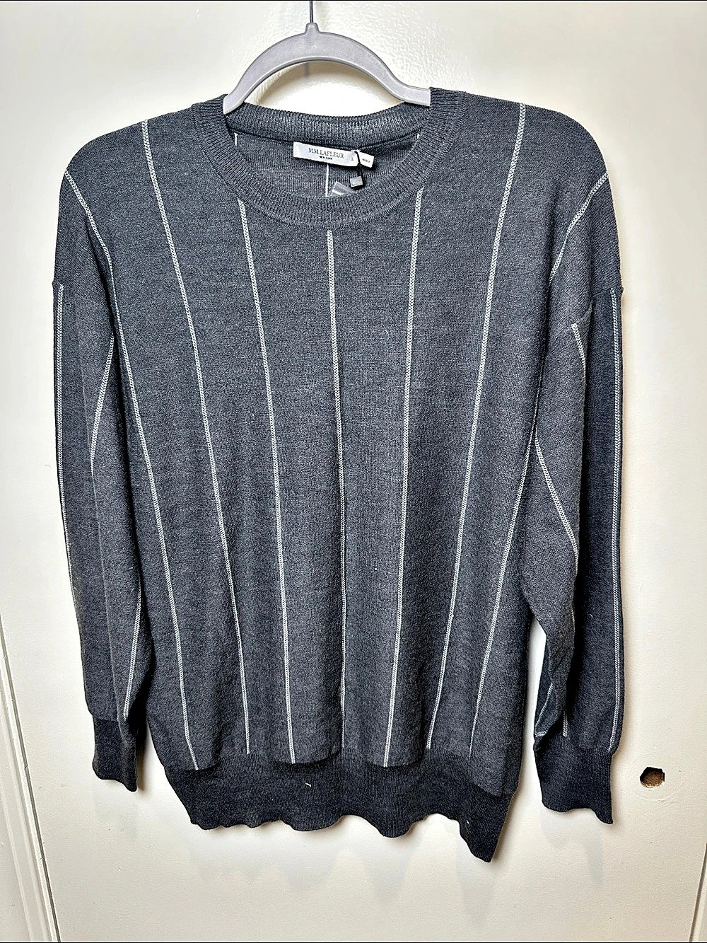 M.M.LaFleur Ingola Sweater - Braided Stripe Gray Large (56)